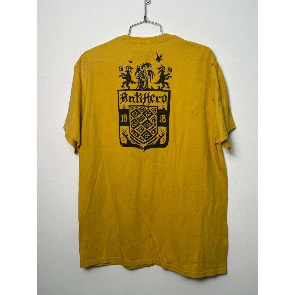 Anti Hero Skateboards Mens XL Mustard Yellow Graphic T-Shirt Crest Logo Cotton